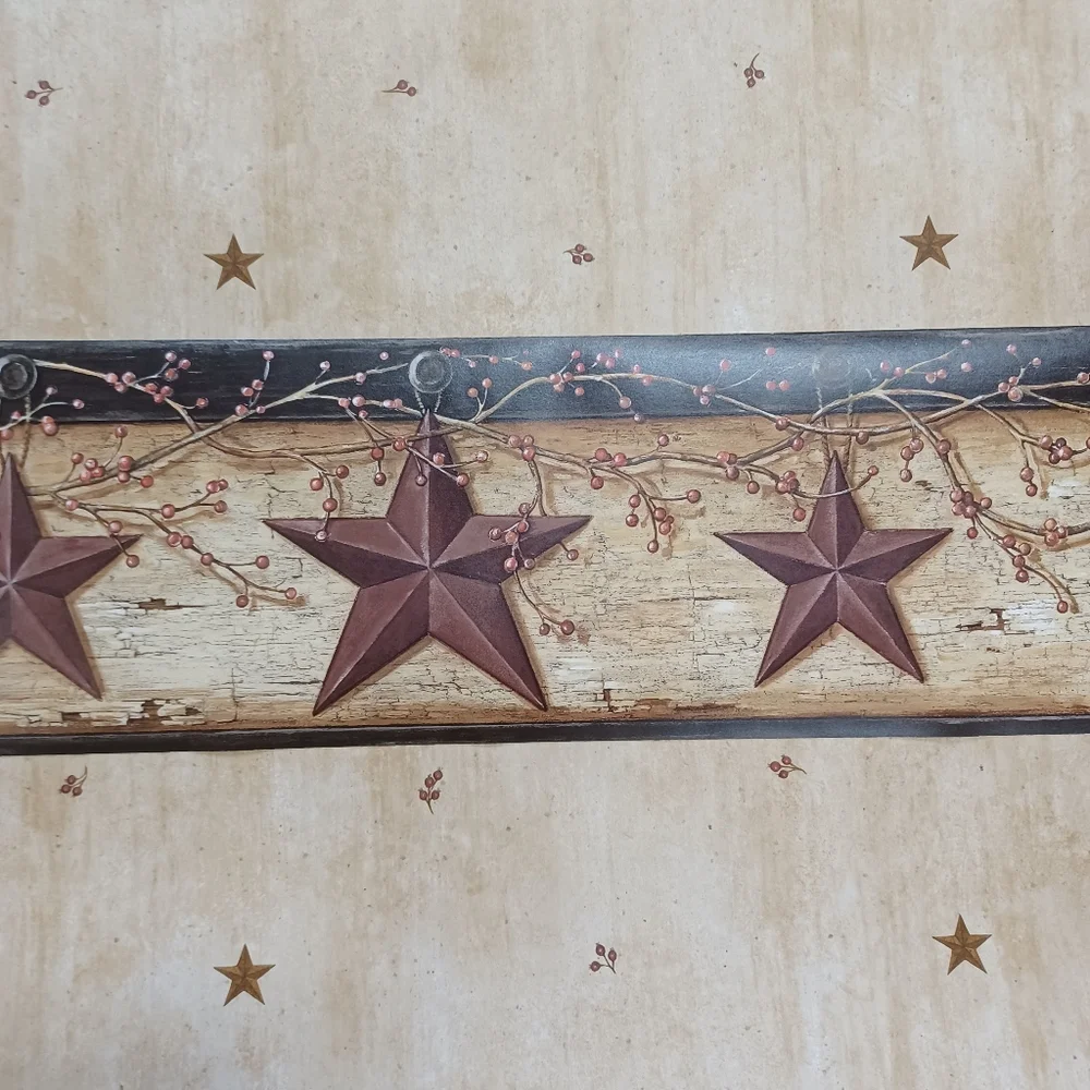 Wallpaper Border Rustic Barn Star Brick Red